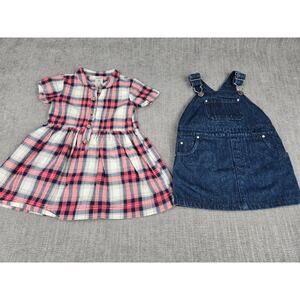 Carter's Plaid Dress & Esprit Jean Dress Overalls Lot 12 Months Girl 2 Piece